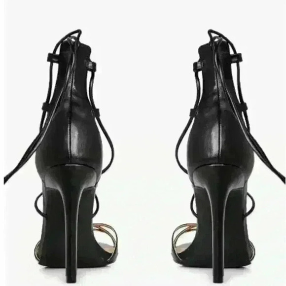 Boohoo Women's Laura Wrap Up Black Vegan Leather Stiletto Heel Sz 10 US $64 - Picture 3 of 4